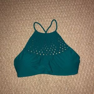 High-neck woven bikini top